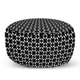 thumbnail image 1 of Abstract Pouf Cover with Zipper, Geometric Aspect with Squares and Triangles Crosses Symbols Patterns, Soft Decorative Fabric Unstuffed Case, 30" W X 17.3" L, Charcoal Grey and White, by Ambesonne, 1 of 5