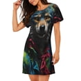 thumbnail image 2 of Balery Vintage Wolf Warrior Camisón de manga corta con cuello redondo para mujer, cómodo y elegante., 2 of 6