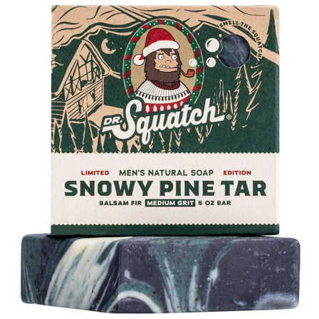Dr. Squatch Natural Bar Soap for All Skin Types, Snowy Pine Tar, 5 oz