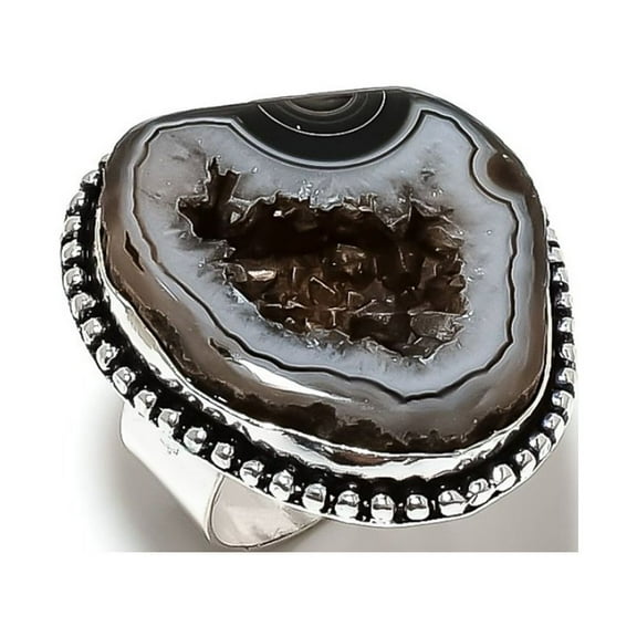 Black Condor Agate Gemstone Handmade 925 Sterling Silver Jewelry Ring Size 10