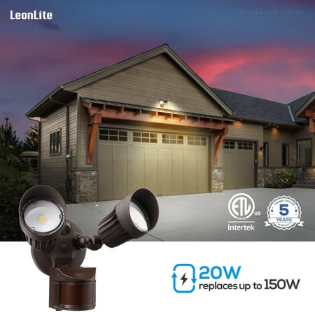 

LEONLITE 2 Pack LED Security Light Motion Sensor Flood Lights Waterproof Dusk to Dawn 3 Lighting Modes Adjustable 2-Head 3000K Warm White Bronze