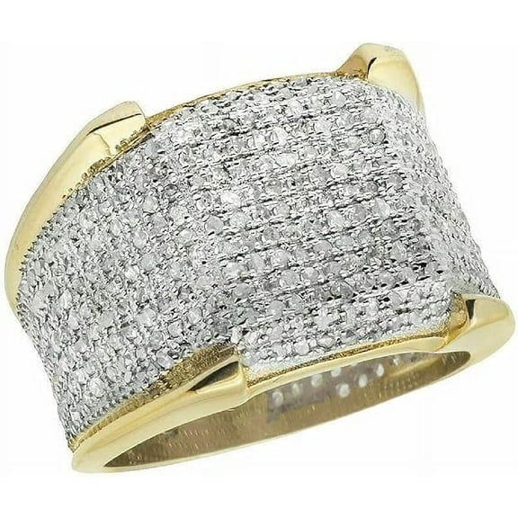 beryl_creation 1.85 Ct Round Cut White Diamond Wedding Engagement Men's Cluster Ring 14K Yellow Gold Plated 925 Sterling Silver -9.5