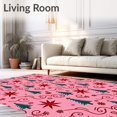 thumbnail image 2 of ODIKA 3'x5' Machine Washable Non-Slip Area Rug, Whimsical Winter Wonderland Trees And Starburst Festive Arrangement High Traffic Rug with Pad, Pink, 735617, 2 of 8