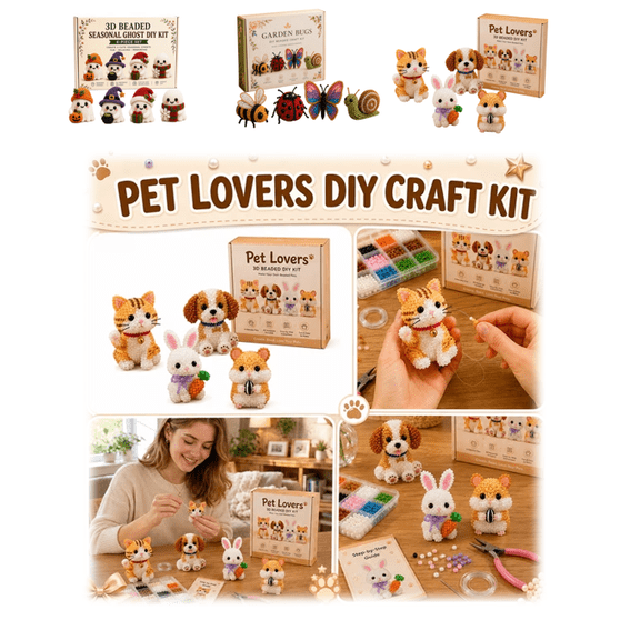 DIY 3D Animal Bead Kit, 4pcs Cat Dog Rabbit Squirrel Beading Crafts with Instructions, Cute Bead Art Handmade Bird Gift for Beginners & Craft Enthusiasts