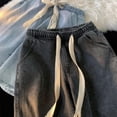 thumbnail image 5 of Pantalones de mezclilla con cintura elástica para hombre, pantalones cortos de mezclilla con cordón elástico con bolsillos, pantalones cortos de playa informales de verano, secado rápido, 5 of 5