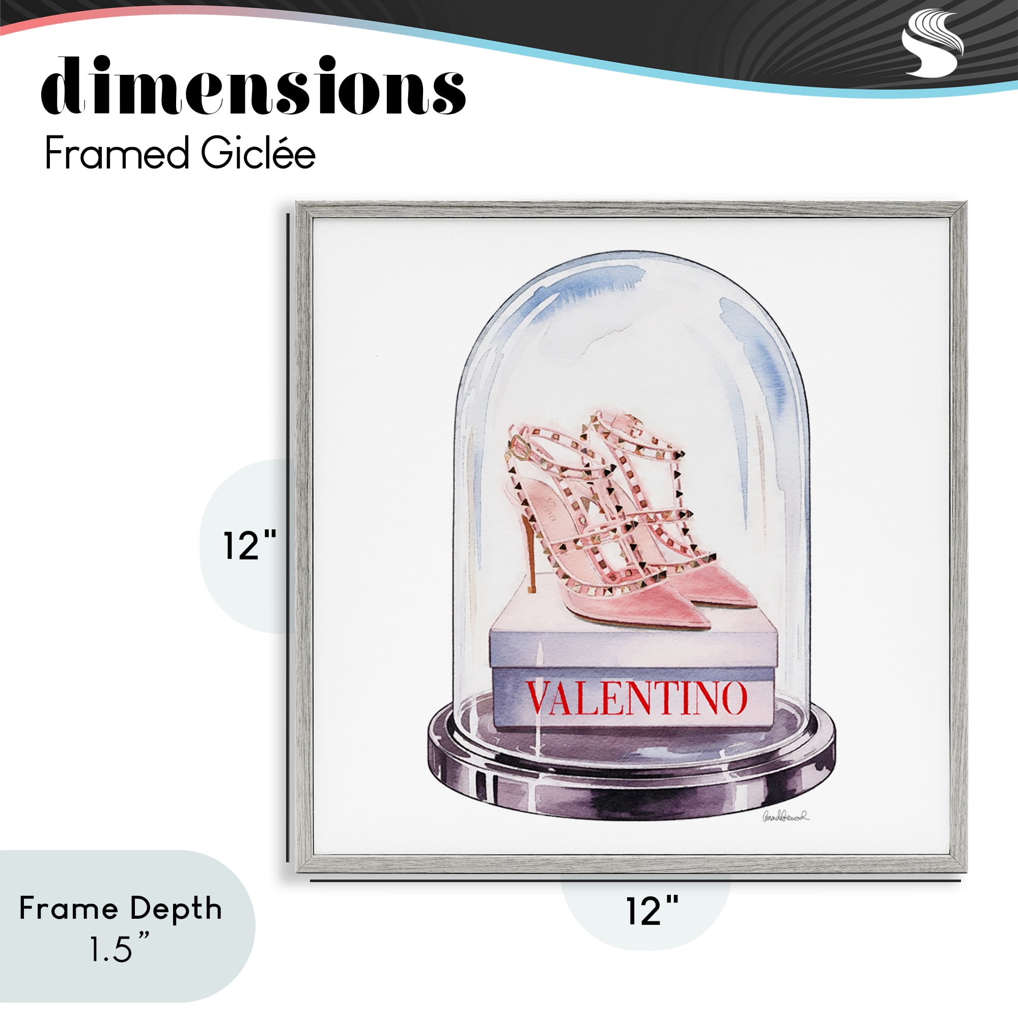 Stupell Industries Pink Heels in Bell Jar Gray Framed Giclee Art, design by Amanda Greenwood
