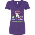 thumbnail image 3 of Inktastic I Want a Unicorn for Christmas with Presents Women's V-Neck T-Shirt, 3 of 5