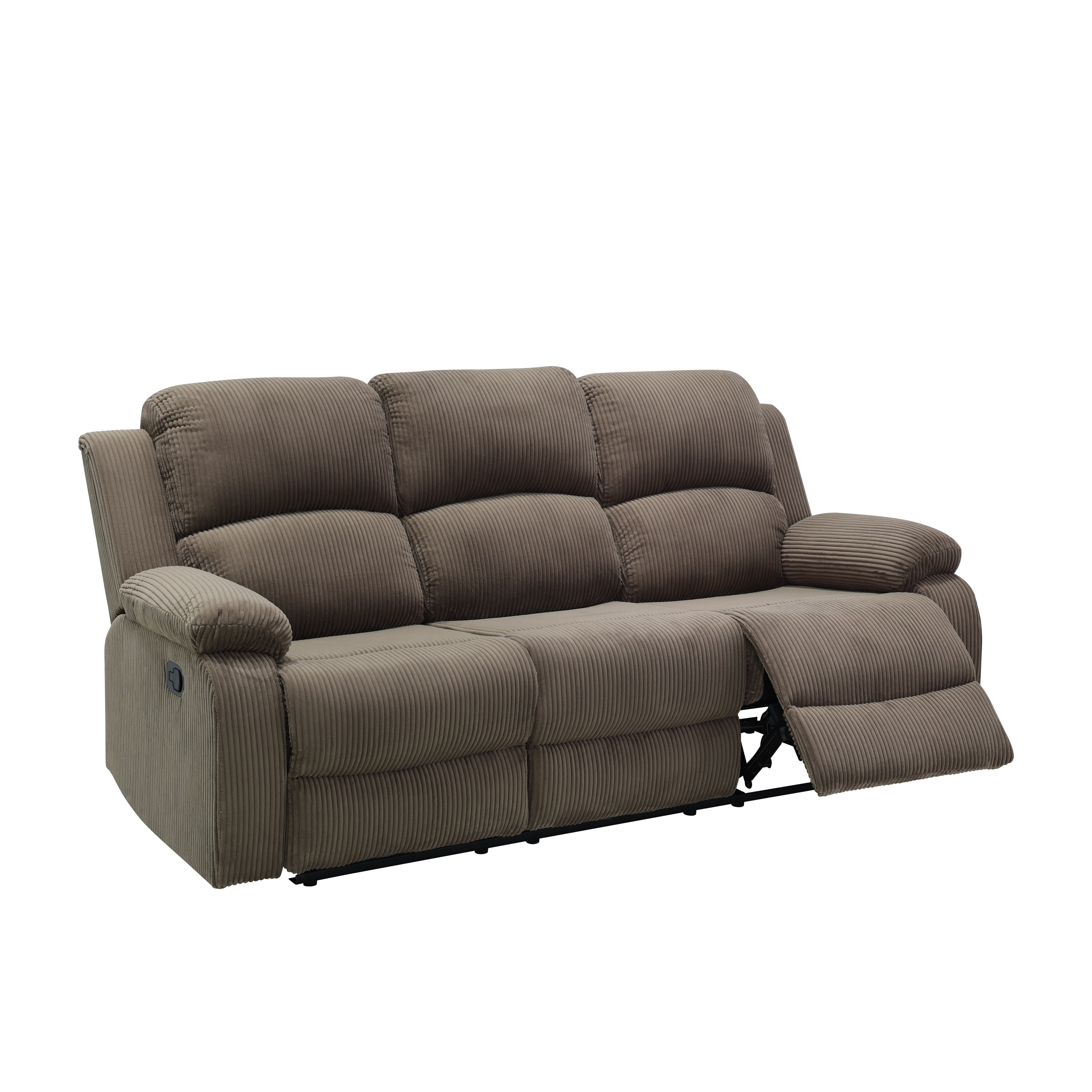 MAYEERTY 3-Seater Recliner Sofa, Thick Stuffed Fabric with Flipping Cup Holder for Family Living Rooms