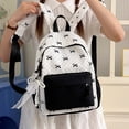 thumbnail image 5 of Backpack for Girls Patchwork Bow Backpack Lightweight Casual Student Daypack Versatile Everyday Carry Black One Size, 5 of 9