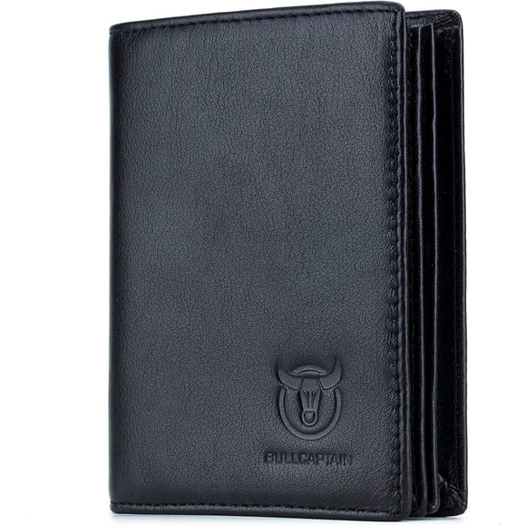 BULLCAPTAIN Cartera de Cuero Genuino con Bloqueo RFID de Gran Capacidad Negro QB-027