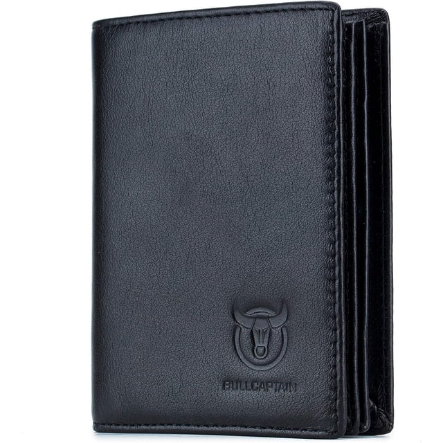 BULLCAPTAIN Cartera de Cuero Genuino con Bloqueo RFID de Gran Capacidad Negro QB-027