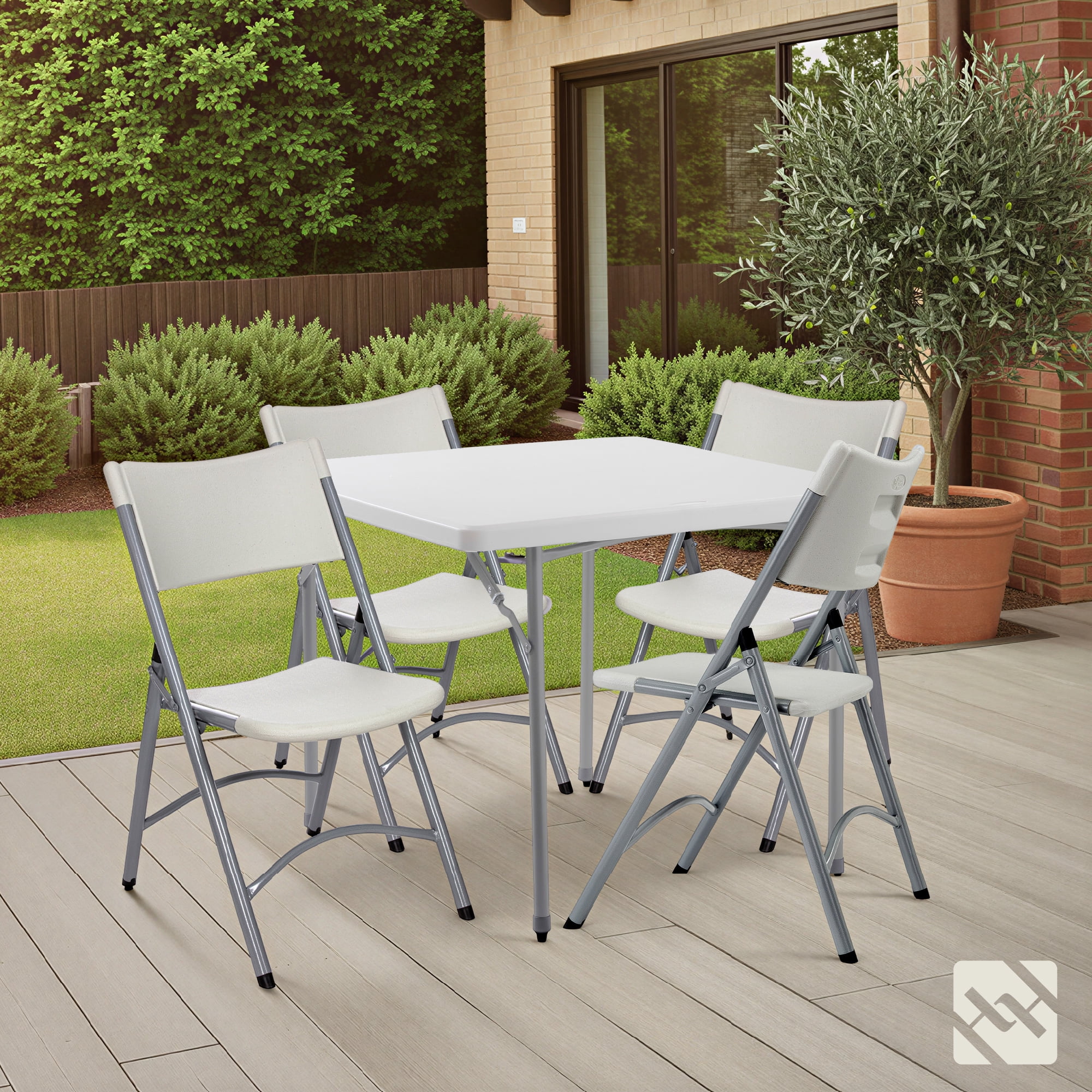 Hampden Furnishings Baldwin 5-Piece Folding Dining Set, 36" Square Table & 4 Gray Resin Chairs