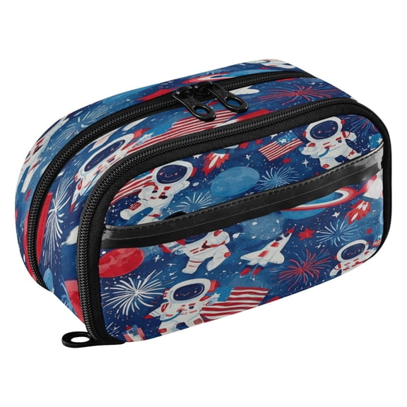 Large Pencil Pen Case Capacity PVC Pencil Pouch Makeup Bag for Women Man, Red Blue AstronautPrinted