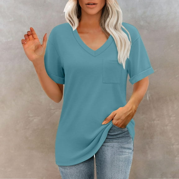 Womens Tops Womens T Shirts V Neck Short Sleeve Summer Tops Casual Basic Tees 2025 Trendy Shirts for Women