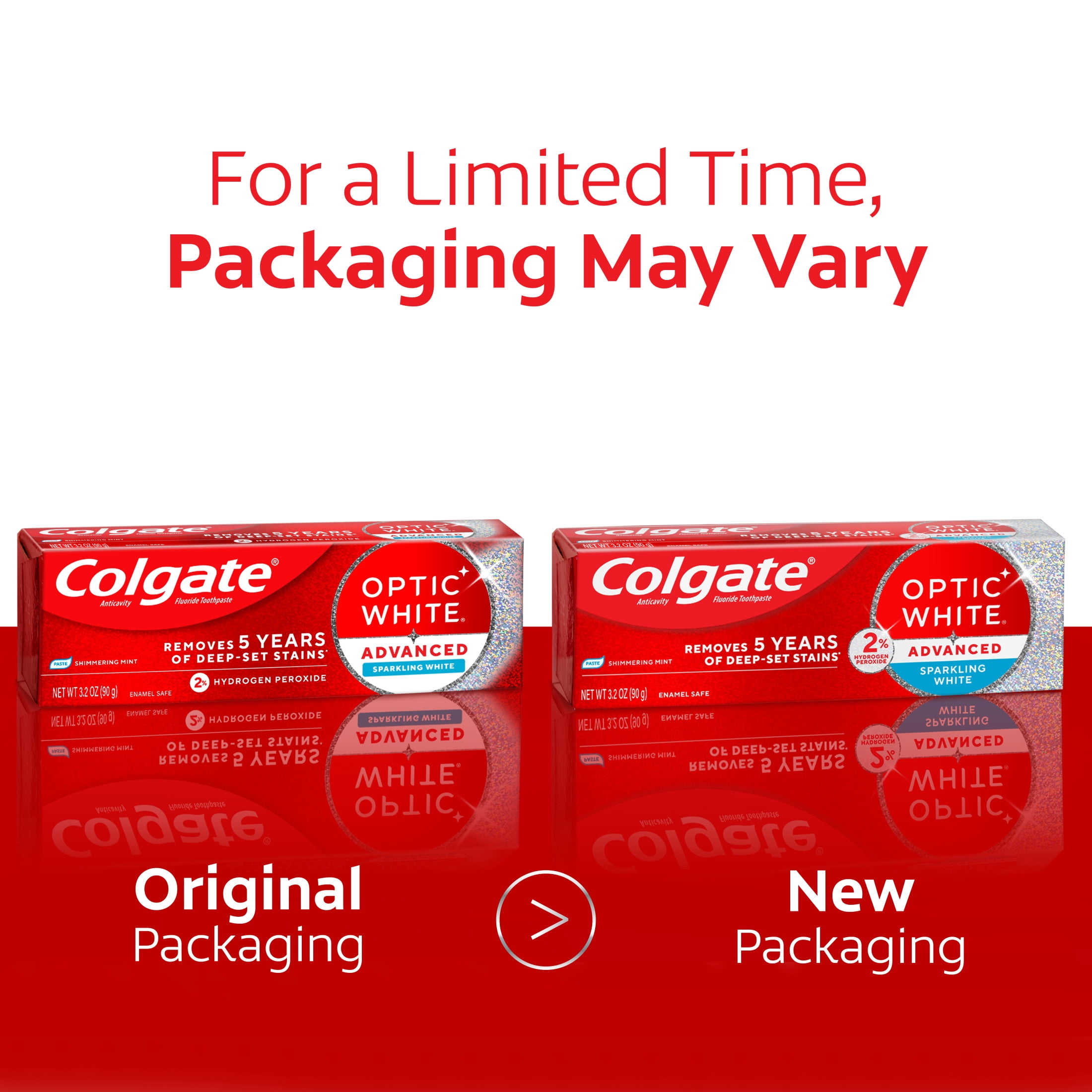 Colgate Optic White Advanced Sparkling White Toothpaste with 2% Hydrogen Peroxide, Mint, 3.2 OZ