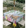 thumbnail image 3 of Square Outdoor Tablecloth with Umbrella Hole Easter Rabbits Outside Table Cloth Waterproof Patio Table Cover Spring Cute Bunny Eggs Flowers Leaf Blue Plaid Zipper Tablecloths for Picnic 60x60 Inch, 3 of 8