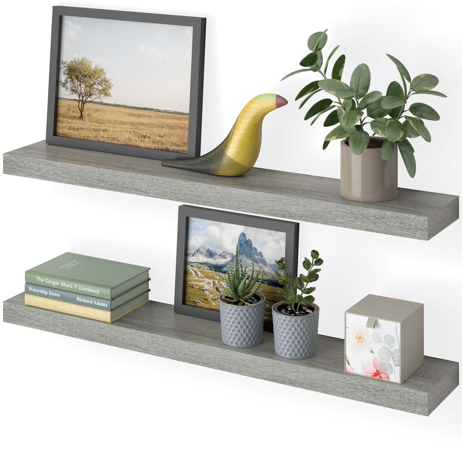 Ballucci 36" Floating Shelves, 2-Pack Wood Wall Shelf Set with Invisible Brackets, 6" Deep, Gray Oak