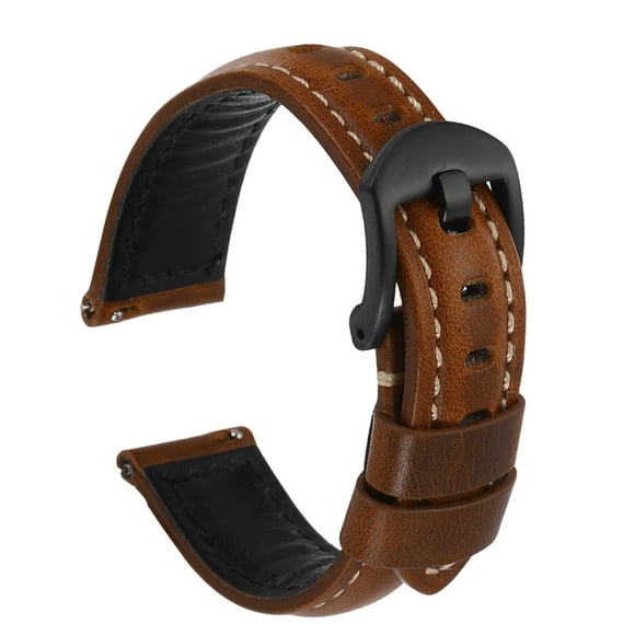 Uxcell Watch Band 18mm Width Vintage Oil Wax Leather Quick Release Watch Strap Wristband Replacement Bands with Buckle Pin for Men Women Gifts, Black-Brown