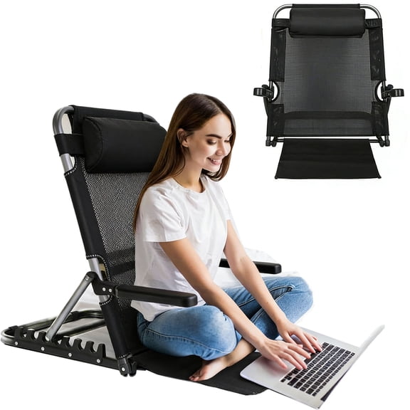 Adjustable Lifting Bed Backrest with Armrest, Folding Sit up Back Rest Chair, Multifunction Portable Backrest Support with Headrest for Elderly Patients Back Neck Lumbar Support, Black