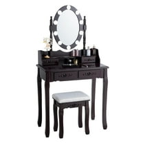 Giantex Vanity Table Set, Makeup Dressing Table w/Cushioned Stool & Lighted Mirror, Brown
