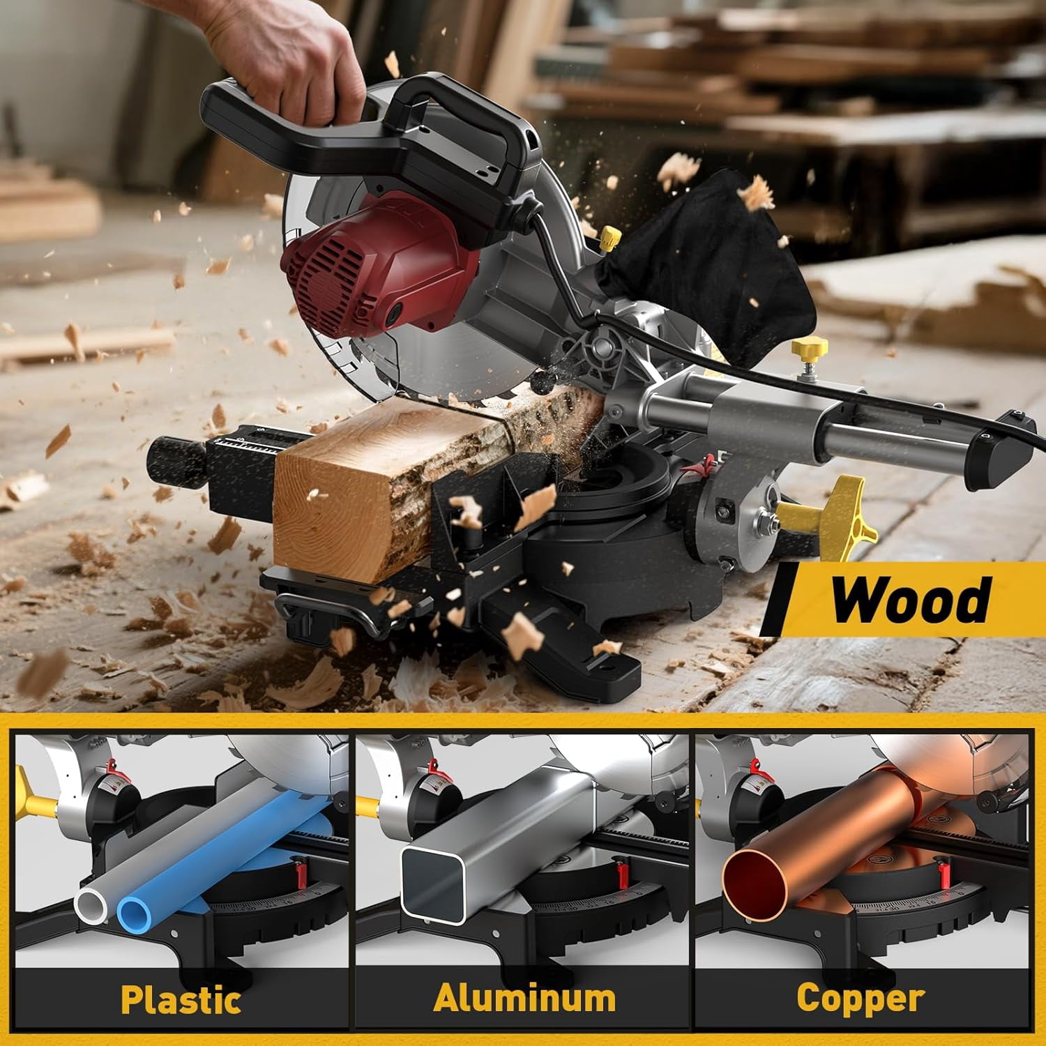 Anqdy 10-inch Sliding Compound Miter Saw Power Saw Cutting Wood Dust Mitre Saw