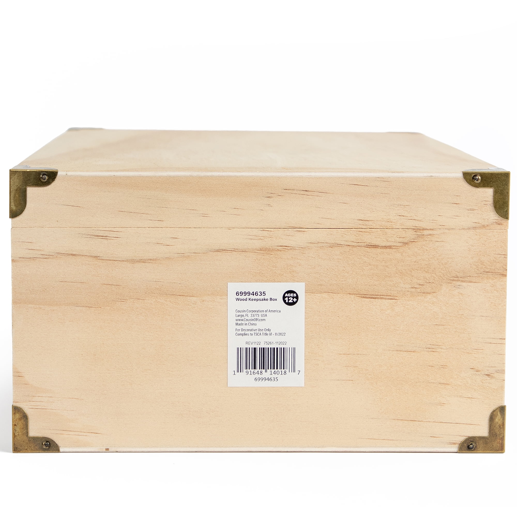 (2 pack) Cousin DIY Unfinished Wood Keepsake Storage Box with Metal Latches and Handle, 12.60" x 8.9" x 5"