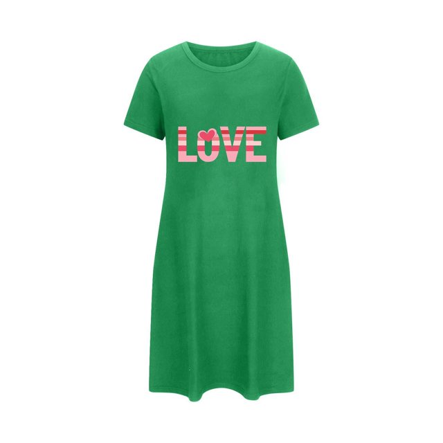 fheaev Chemises de Nuit pour Femmes Grande Taille Imprimé de la Saint-Valentin Chemise de Nuit Manches Courtes Col Rond Courte Robes de Maison pour Dormir Robe à Imprimé Floral