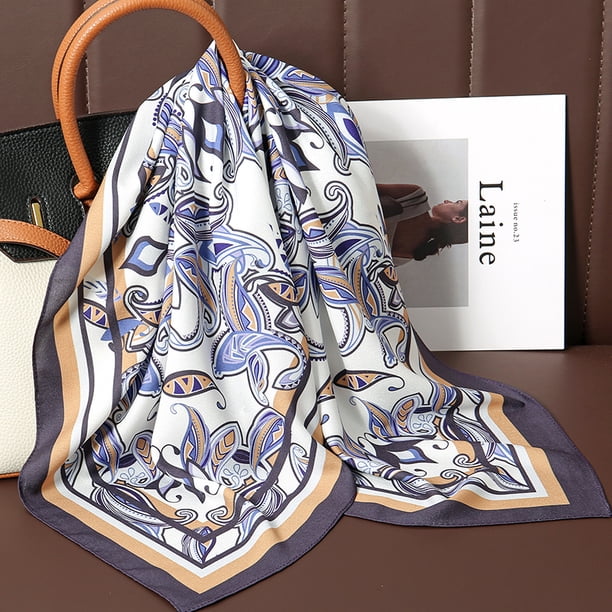 Bufanda cuadrada de seda satinada con estampado de lujo para mujer, pañuelo para el cuello, Hijab, cinta para el pelo, diadema, Bandana envolvente a la moda, novedad de 2023
