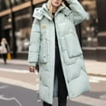 thumbnail image 4 of Tiqkatyck Womens Winter Coats, Winter Fashion Solid Color Detachable Hooded Coat Length Over The Knee Thick Down Coat With Pockets Long Puffer Jacket Womens, Winter Jackets for Women Green XXL, 4 of 8