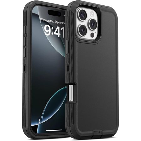 Heavy Duty 3-in-1 Rugged Full Cover Shockproof Case for Apple iPhone 16 Pro Max – Black