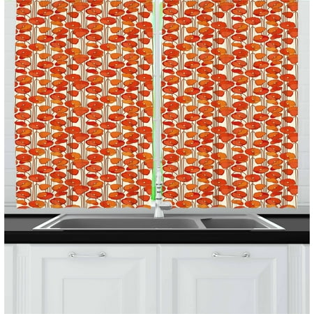 Art Nouveau Poppy Floral Curtains 2 Panels Set, Art Nouveau Style Poppy Flowers Retro Spring Summer Garden Foliage Petals, Window Drapes for Living Room Bedroom, 55W X 39L Inches, Vermilion Brown Cream, by Ambesonne ()