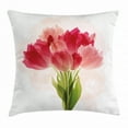 thumbnail image 1 of Floral Throw Pillow Cushion Cover, Watercolor Painting Bouquet of Tulip Flower Artistic Botanical Romantic Print, Decorative Square Accent Pillow Case, 16 X 16 Inches, Pink Coral Green, by Ambesonne, 1 of 2