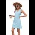 thumbnail image 3 of Vestido de Mujer de Color Liso, Sin Mangas, con Escote en V y Bolsillos, Azul , Talla M, 3 of 10