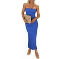 thumbnail image 5 of Fartey Womens Summer Bodycon Maxi Tube Dress Ribbed Strapless Side Slit Long Going Out Dresses Casual Elegant Solid Color Party Dresses Blue XXL, 5 of 7