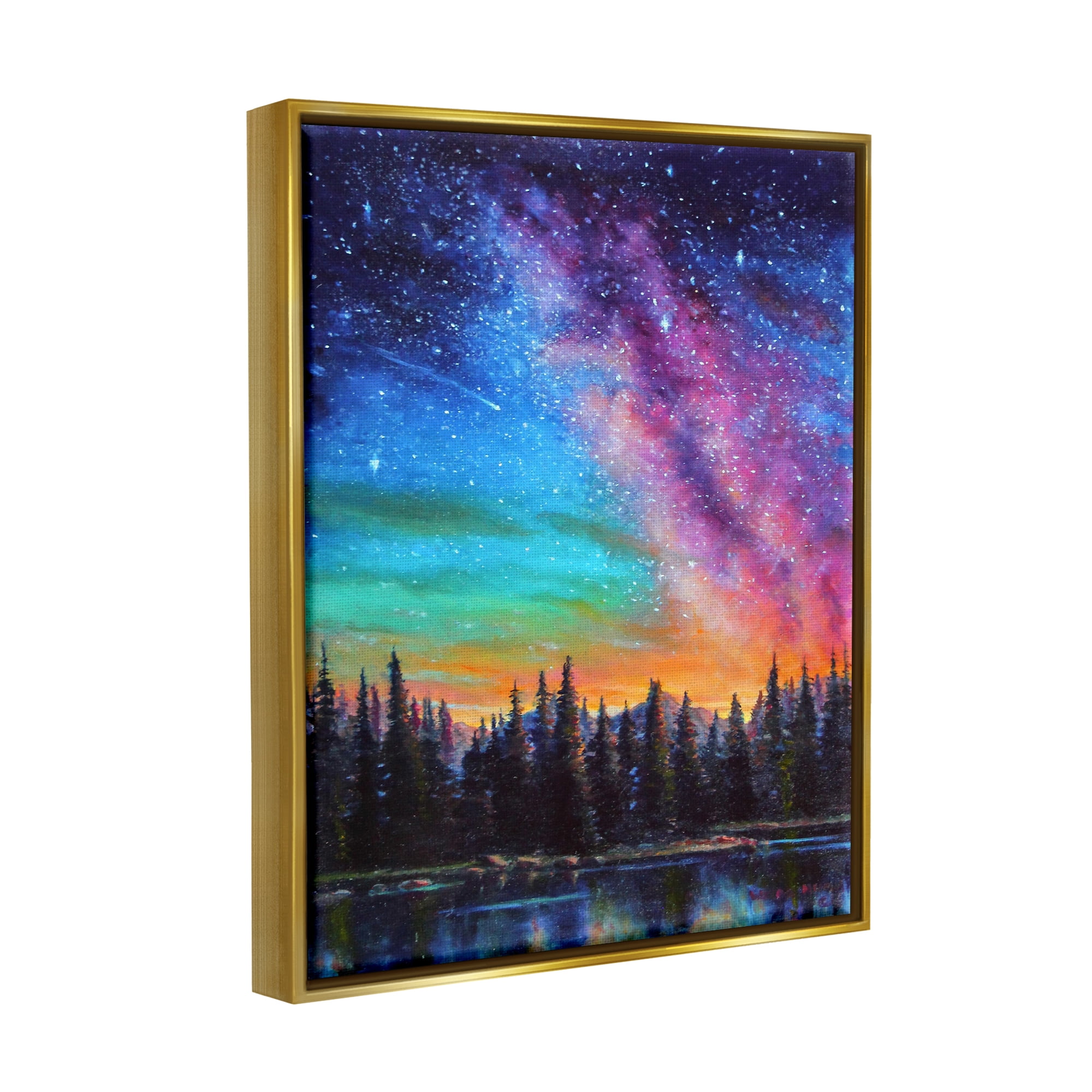 Stupell Industries Vivid Nebula Landscape Nature Painting Gold Floater Framed Art Print Wall Art, 25 x 31