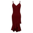 thumbnail image 3 of Women's V Neck Wrap Asymmetric Ruffle Hem Sleeveless Spaghetti Strap Bodycon Party Midi Dress Ruffle Dress Women Tunic Dress Long Sleeve Maxi Dress Petite Length Womens Graduation Dress Summer Dress, 3 of 4