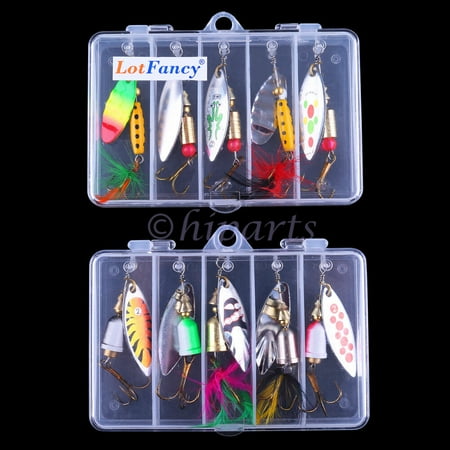 10pcs Fishing Lures Spinnerbaits Bass Trout Salmon Hard Metal Spinner baits Box