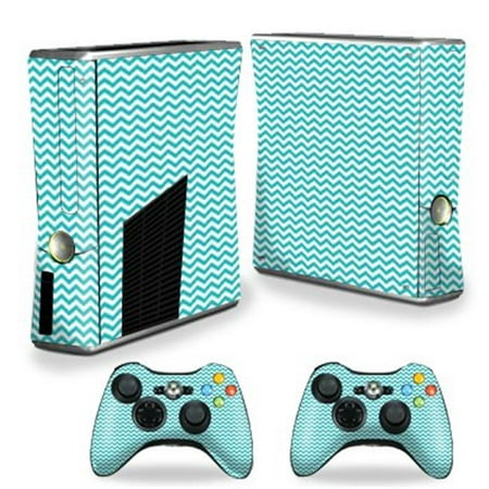 MightySkins XBOX360S-Turquoise Chevron Skin Decal Wrap Cover for Xbox 360 S Slim Plus 2 Controllers - Turquoise Chevron Each Microsoft Xbox 360 S Slim Skin kit is printed with super-high resolution graphics with a ultra finish. All skins are protected with MightyShield. This laminate protects from scratching  fading  peeling and most importantly leaves no sticky mess guaranteed. Our patented advanced air-release vinyl guarantees a perfect installation everytime. When you are ready to change your skin removal is a snap  no sticky mess or gooey residue for over 4 years. This is a 8 piece vinyl skin kit. It covers the Microsoft Xbox 360 S Slim console and 2 controllers. You can t go wrong with a MightySkin. Features Skin Decal Wrap Cover for Xbox 360 S Slim Plus 2 Controllers Microsoft Xbox 360 S decal skin Microsoft Xbox 360 S case turquoise white Patterns/Fashion style Fashion dizzy backgrounds Microsoft Xbox 360 S skin Microsoft Xbox 360 S cover Microsoft Xbox 360 S decal Add style to your Microsoft Xbox 360 S Slim Quick and easy to apply Protect your Microsoft Xbox 360 S Slim from dings and scratchesSpecifications Design: Turquoise Chevron Compatible Brand: Microsoft Compatible Model: Xbox 360 Slim Console - SKU: VSNS60597
