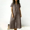 thumbnail image 7 of pstuiky Wide Leg Jumpsuits for Women Dressy Linen Button down One Piece Jumpsuits Summer Work Casual Jumpsuits Short Sleeve Rompers for Women Overalls with Pockets, Brown M, 7 of 7