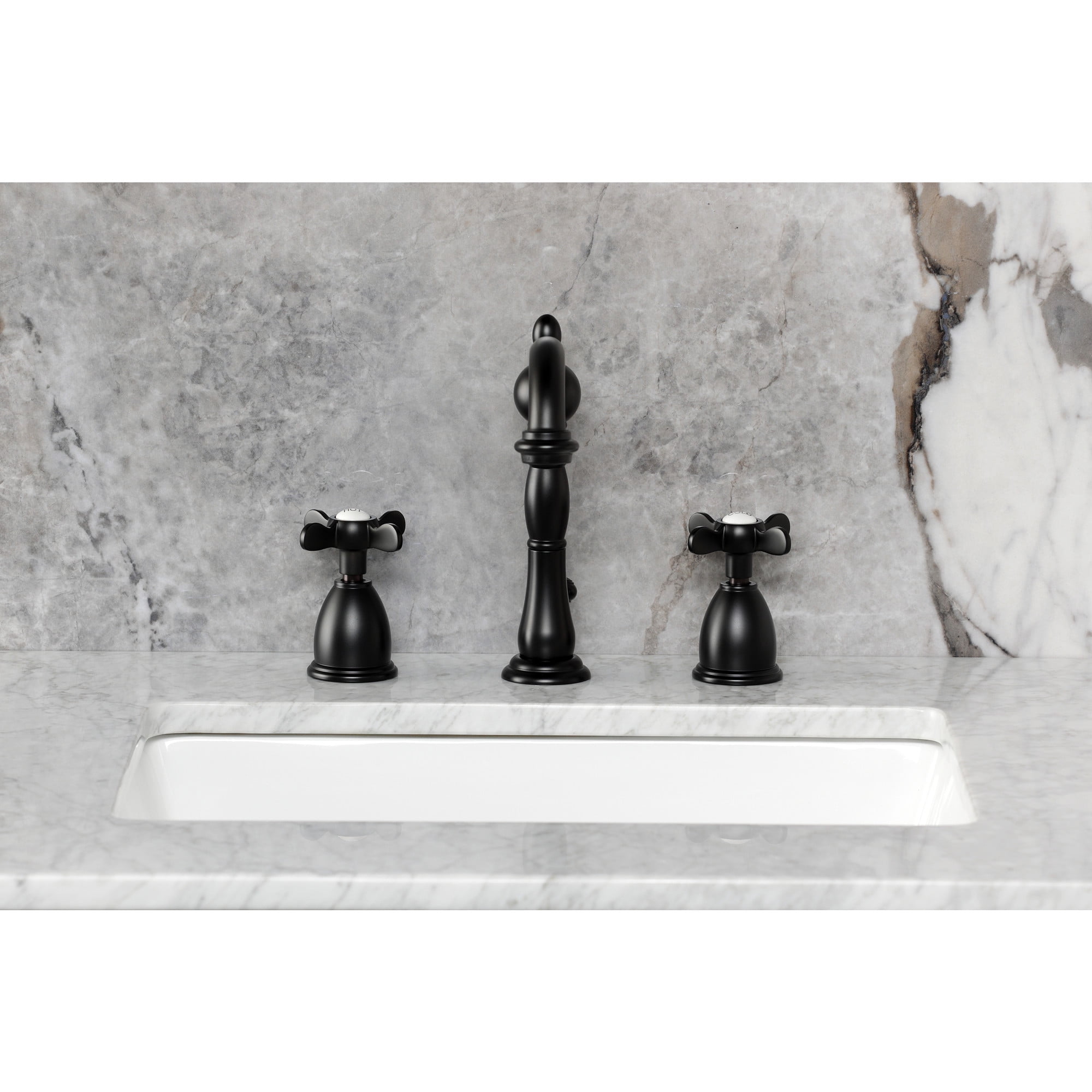Kingston Brass KB1970BEX Essex Widespread Bathroom Faucet with Brass Pop-Up, Matte Black