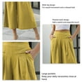 thumbnail image 3 of Women Loose Pants Casual Wide Legs Pleated Waist Ankle Trousers with Pockets for Female Yellow XXL, 3 of 6