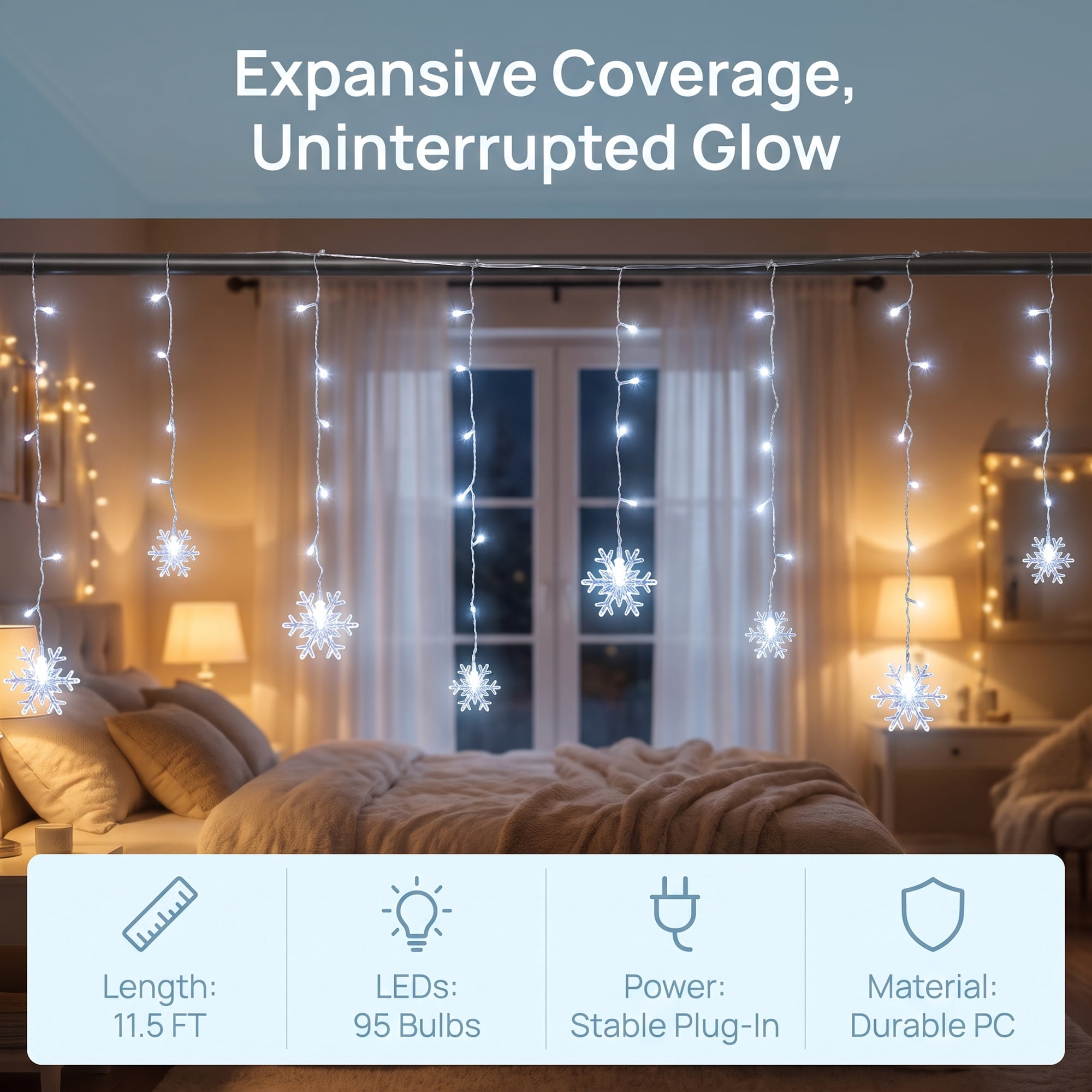 Unique Bargains Snowflake Decor Lights for Indoor 3.5 ft White US Plug In Powers