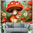 thumbnail image 4 of Orinice Red Mushroom Tapestry Cute Squirrel Tapestries for Room Kawaii Animals Wall Hangings Art Plants and Flowers Home Decoration Gift Bedroom Decor Living Room Divider Door 40x60inch, 4 of 6