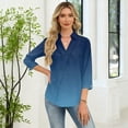 thumbnail image 5 of OIOLOYJM Women's Golf Shirts 2026 V-Neck 3/4 Sleeve Gradient Polo Shirts Summer Lapel Collared Loose Fit Hiking Tennis Shirts Business Casual Activewear Blue M, 5 of 7