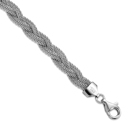 925 Sterling Silver Rhodium Plated Braided Polished Bracelet 7.5 Inch Link Bracelet for Women