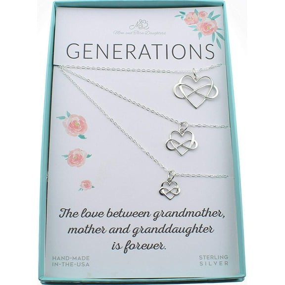 Grandmother, Mother, and Daughter Infinity Heart Necklace Set in Sterling Silver