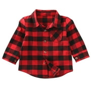 Shuttle tree Toddler Baby Boy Girl Basic Plaid Long Sleeve Button Down Flannel Cotton Shirt