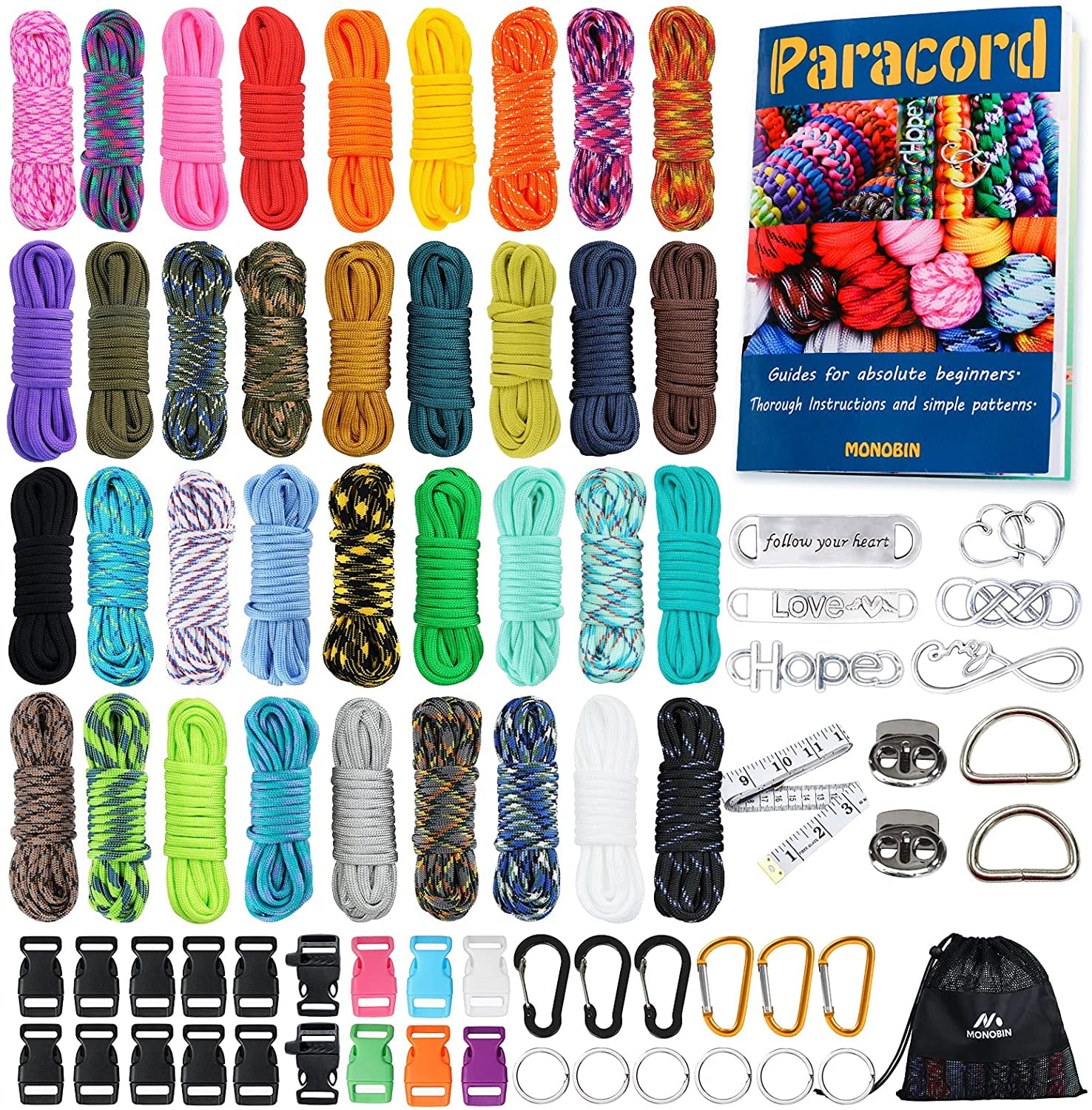 MONOBIN 36 Colors Paracord 550 Combo Crafting Kits with Instruction ...