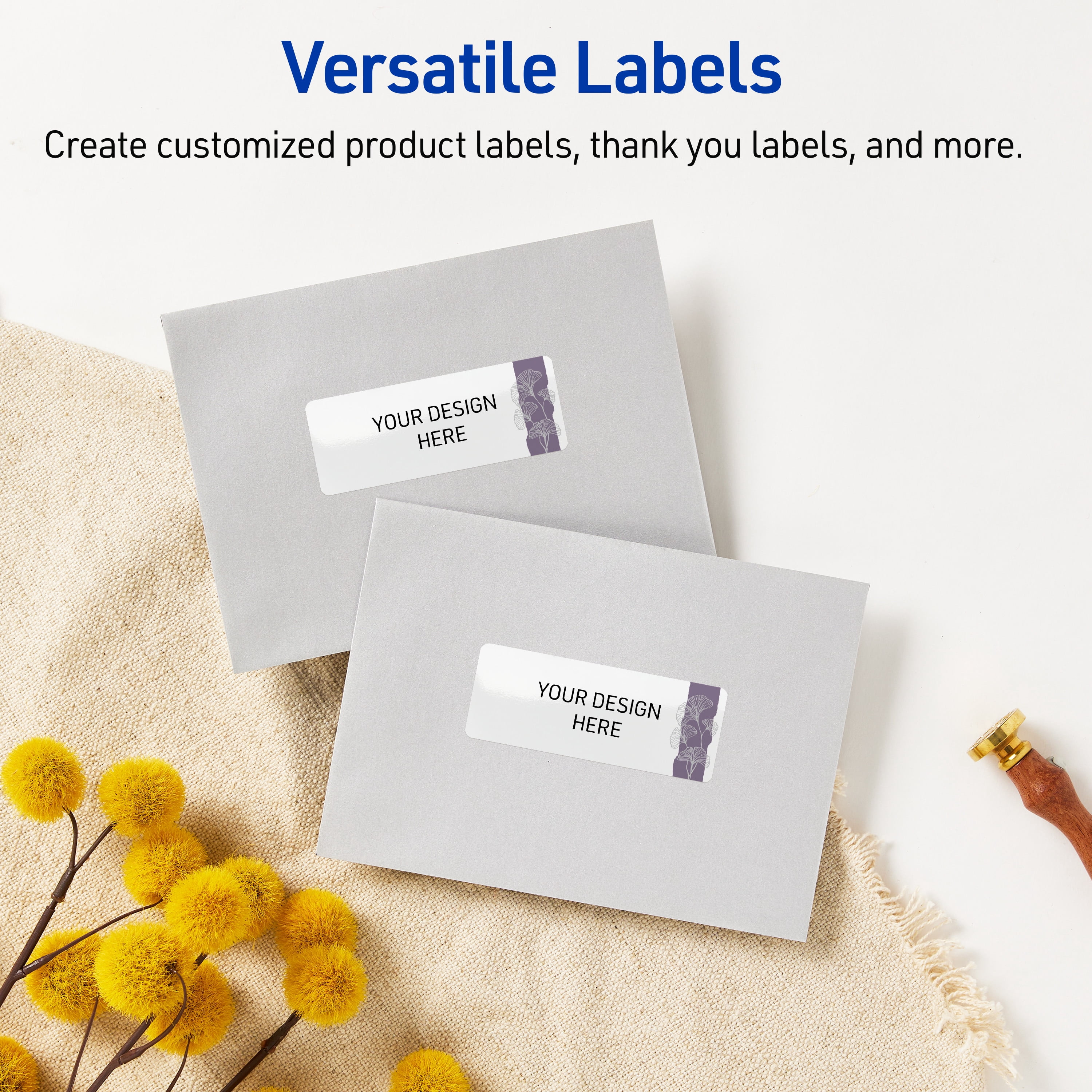 Avery Address Labels, Floral Design, 1" x 2-5/8", 160ct, Glossy, Purple and Silver Gingko Leaves