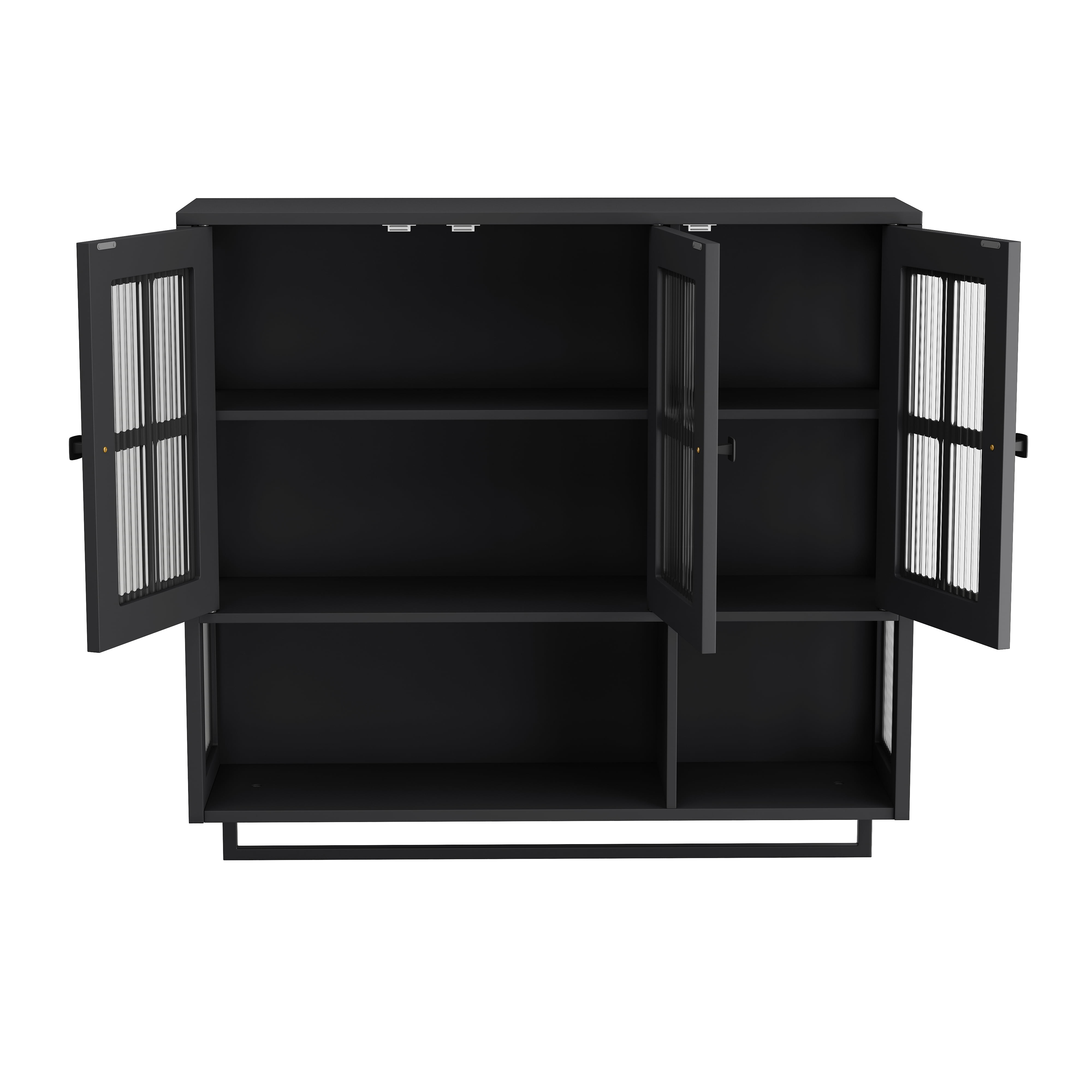 Bathroom Wall Cabinet, 3-Door Wooden Wall Cabinet with Open and Hidden Storage Space, Medicine Cabinet with Glass Door and Towel Bar for Entryway Living Room Bathroom Dining Room